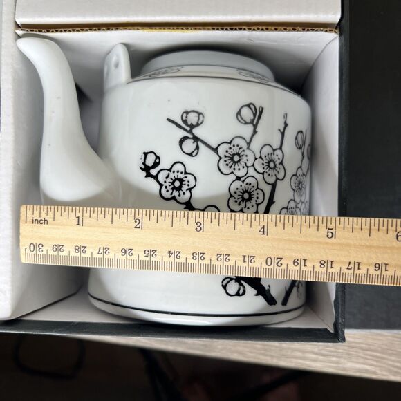 Torre & Tagus Modern Contemporary Black White Blossom Teapot Set 5 Pcs NIB - Picture 9 of 10
